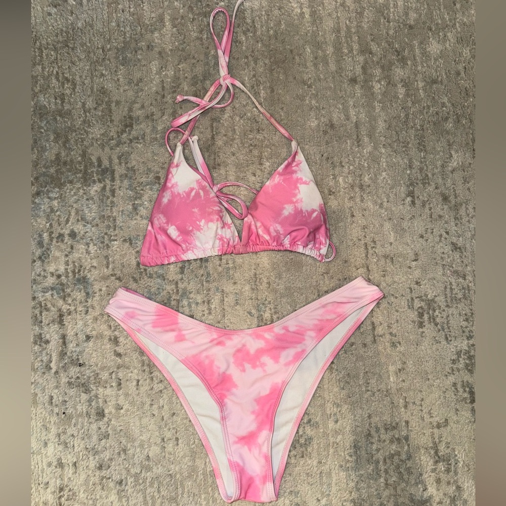 Tie Dye Triangle Halter Bikini Top w/ High Cut Bikini Bottom